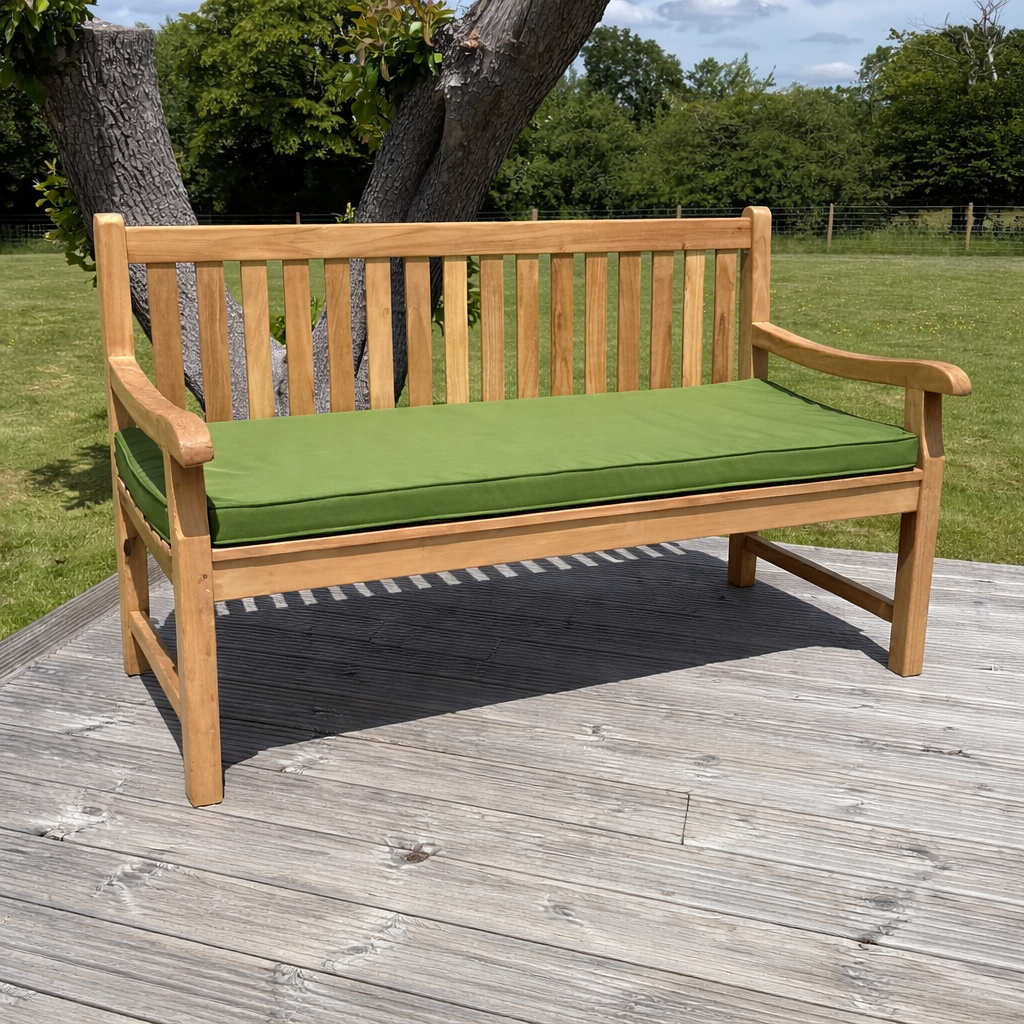 Hampton Teak Garden Bench 130cm With Green Cushion