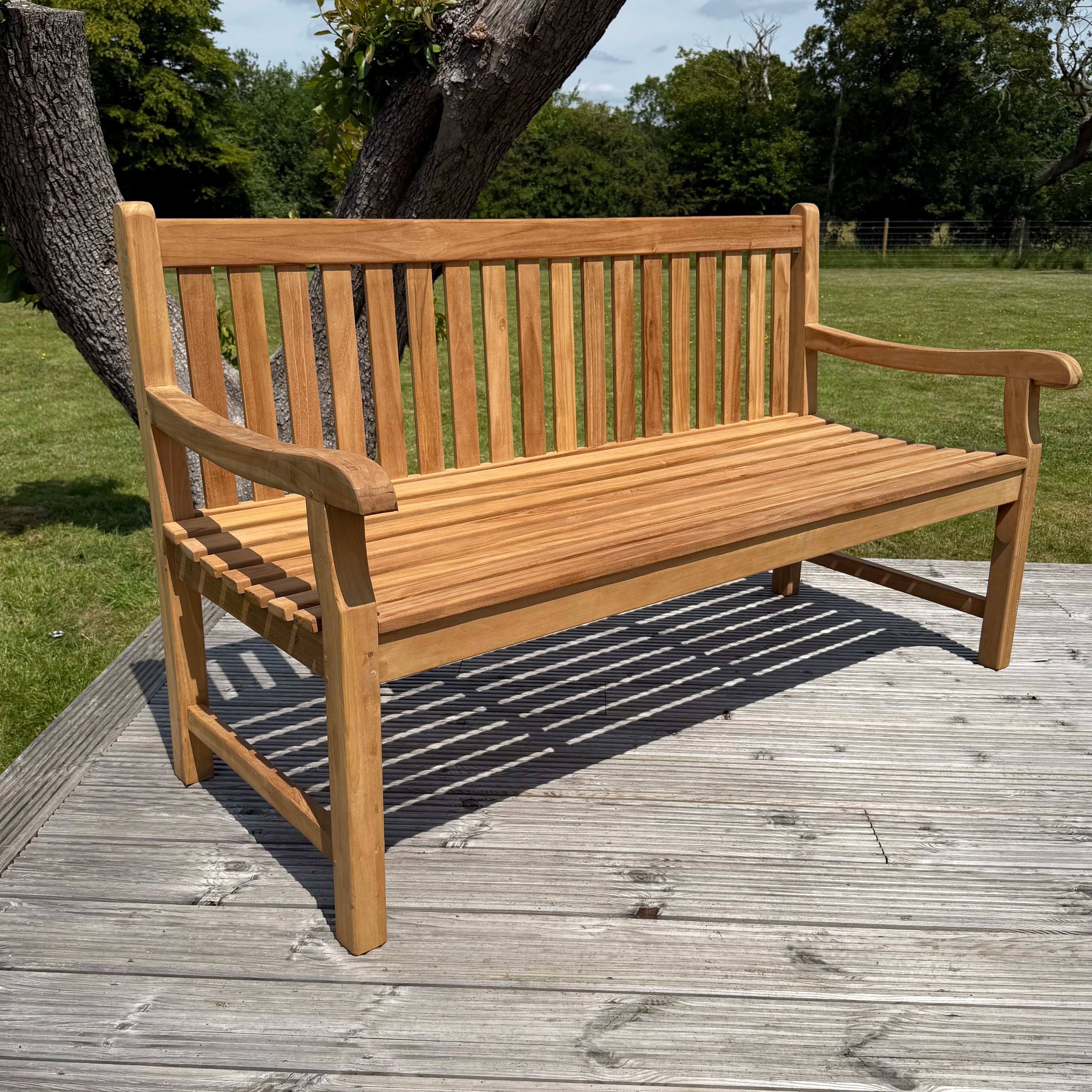 Hampton Teak Garden Bench 150cm With Green Cushion