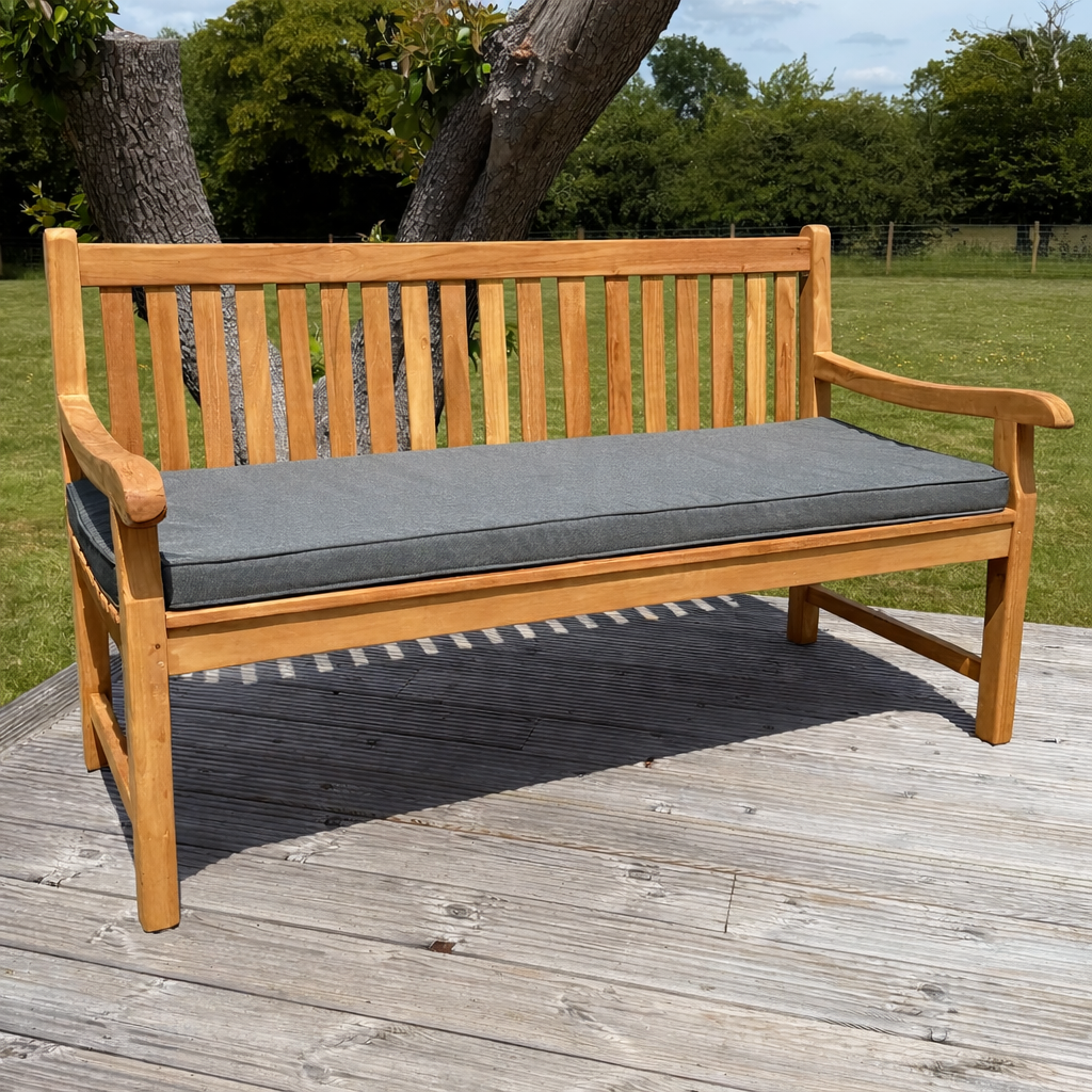 Hampton Teak Garden Bench 150cm With Grey Cushion