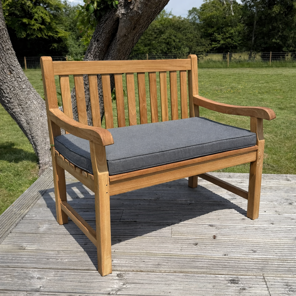 Hampton Teak Garden Bench 100cm With Grey Cushion