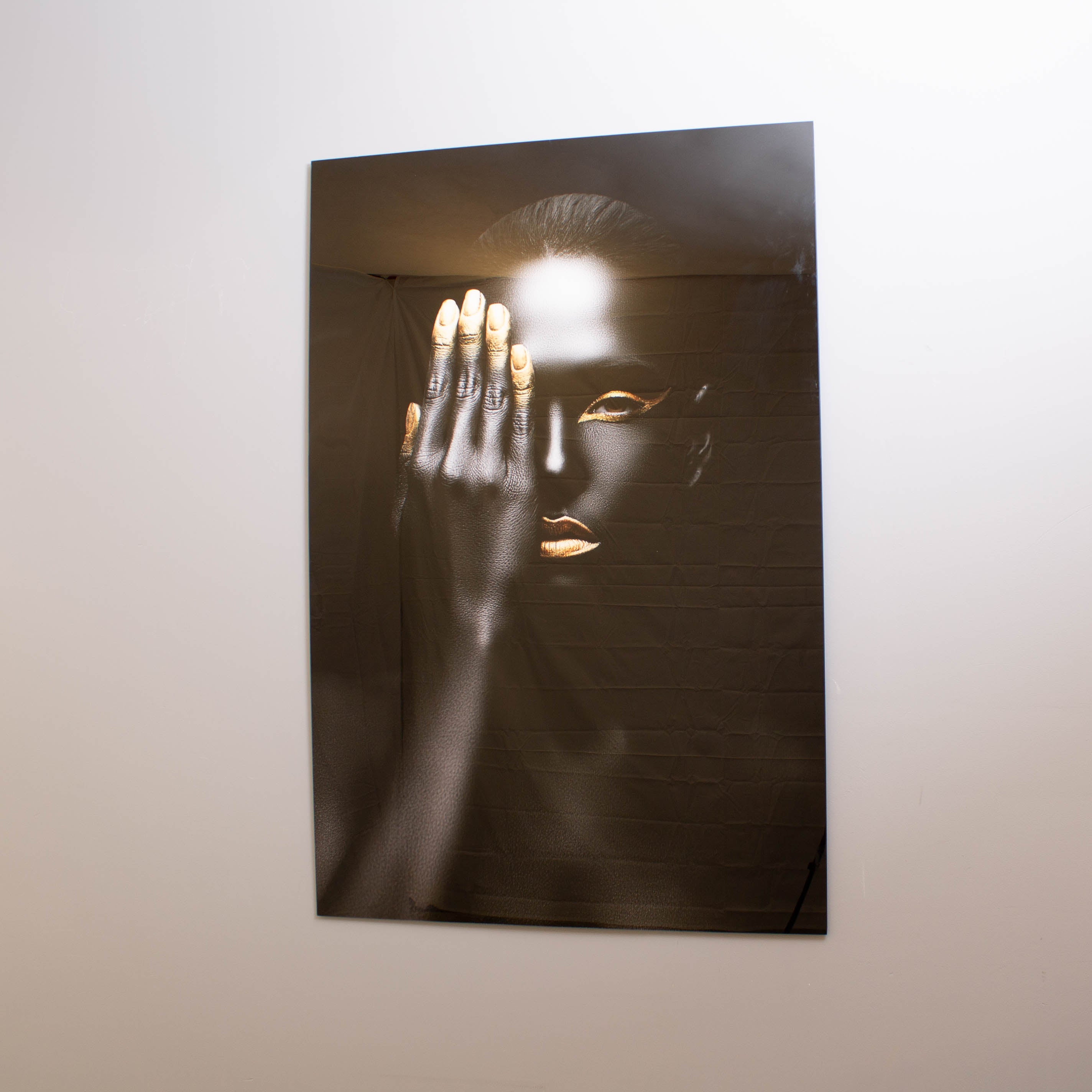 Gold Lipped Woman Tempered Glass Wall Art