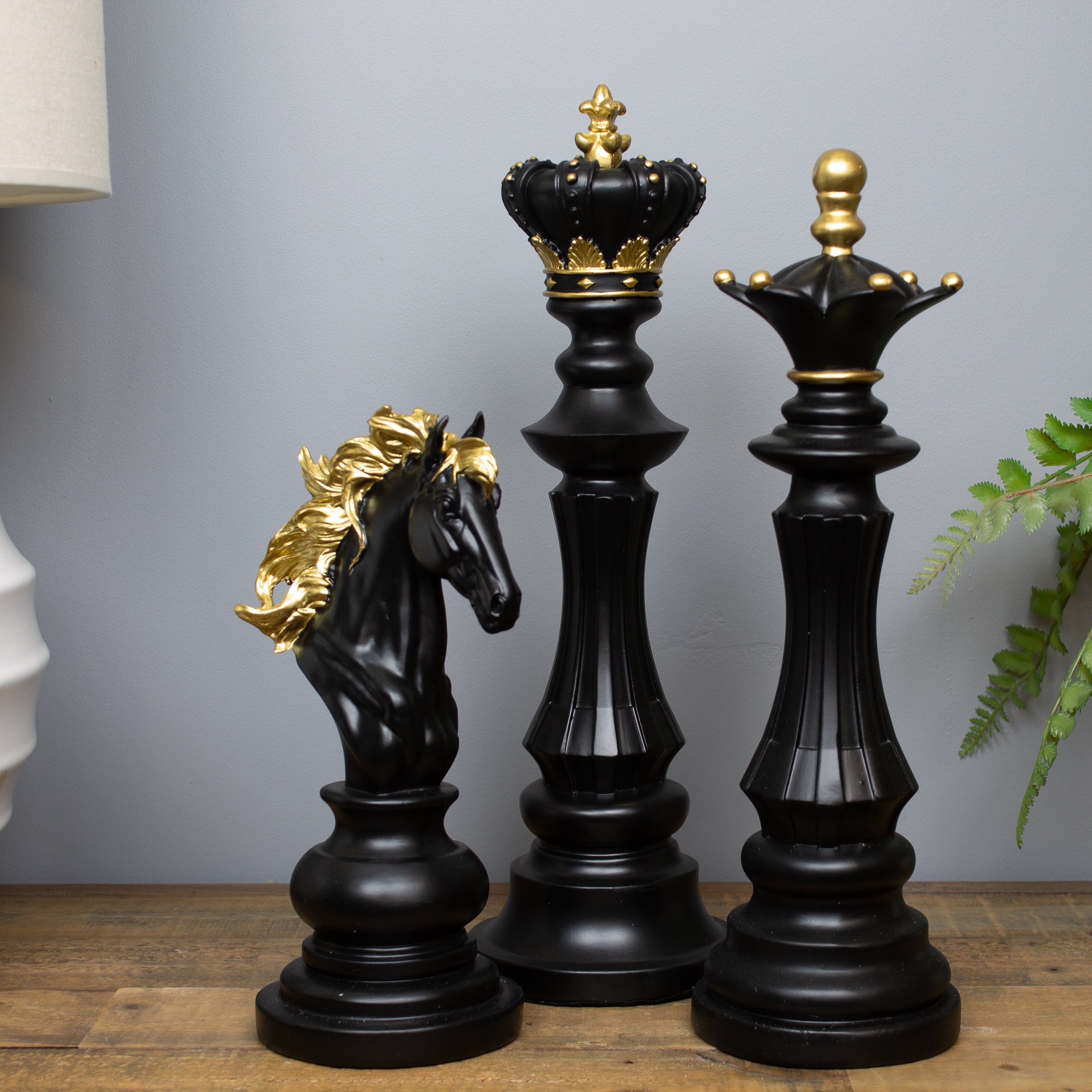 Set of 3 Black & Gold Chess Pieces