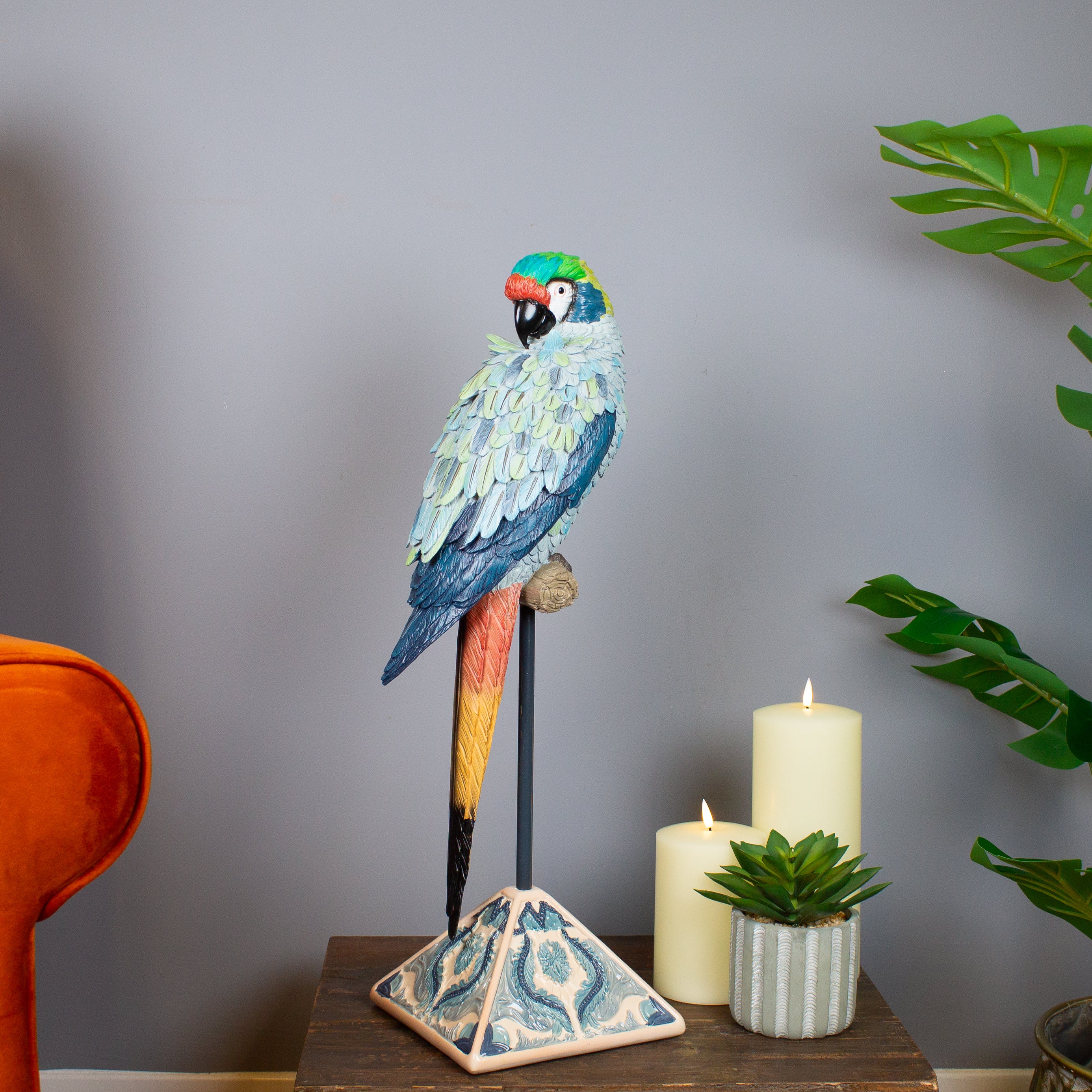 Blue Parrot Perch Sculpture