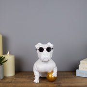 White Bulldog Football Ornament