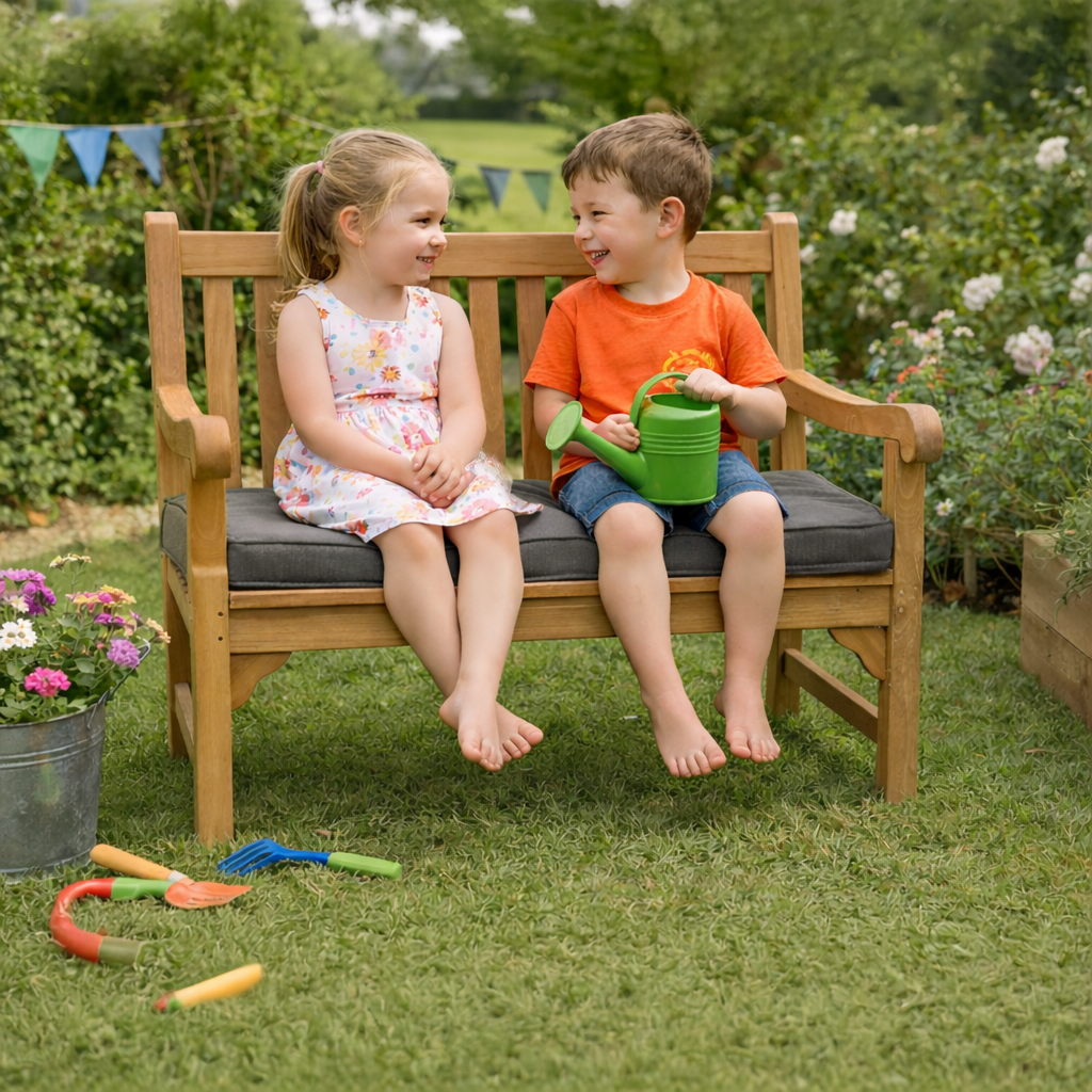 Mini Louis Children's Garden Bench With Grey Cushion
