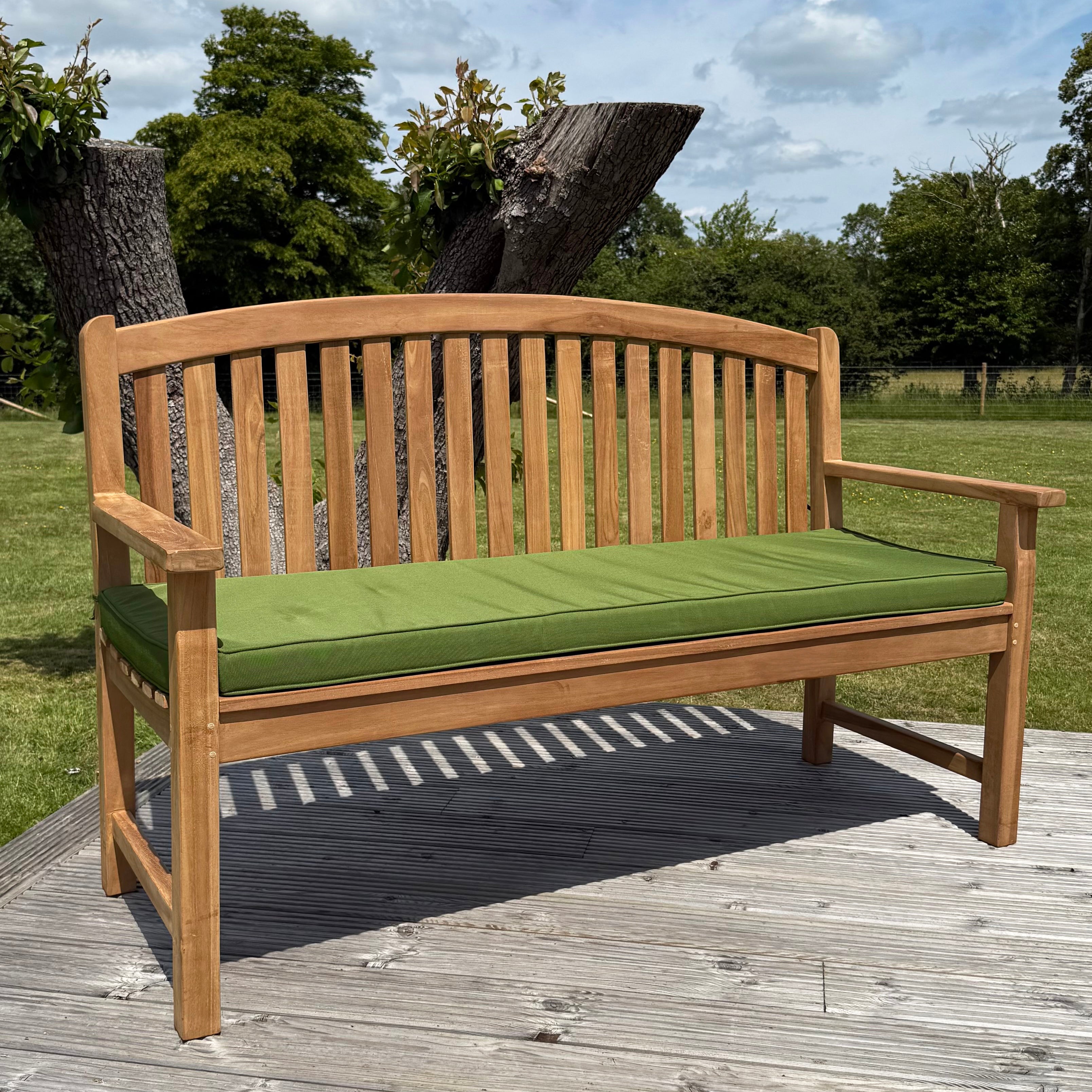 Windsor Bow Back Teak Garden Bench 150cm With Cushion
